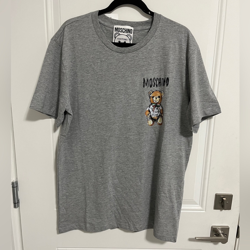 NWT - Moschino Couture! Teddy Bear Bow Tie Print Tee - Made in Portugal - L, XL